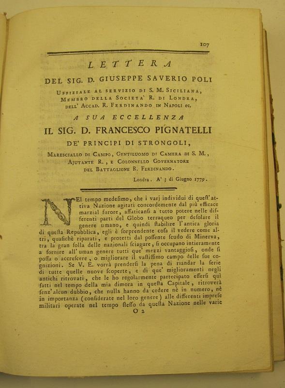 Lettera del sig. D. Giuseppe Saverio Poli... a sua eccellenza il sig. D. Francesco Pignatelli de' principi di Strongoli SEGUE Memoria di un nuovo micrometro di riflessione diretta da Giuseppe Saverio Poli... al sig. De La Lande