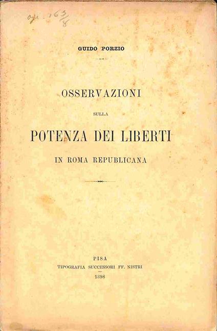 Osservazioni sulla potenza dei liberti in Roma repubblicana - Guido Porzio - copertina