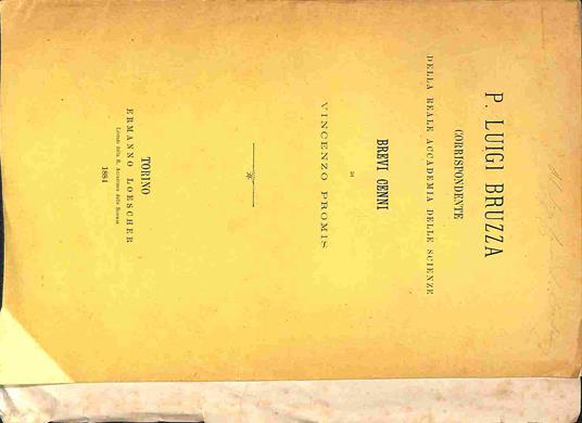 P. Luigi Bruzza corrispondente della Reale Accademia delle Scienze. Brevi cenni - Vincenzo Promis - copertina