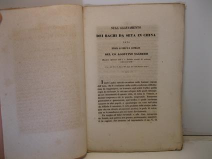 Sull'allevamento dei bachi da seta in China. Nota intorno al libro di G. Castellani - Agostino Sagredo - copertina