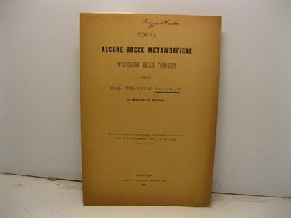 Sopra alcune rocce metamorfiche intercluse nella tonalite per il dott. Wilhelm Salomon in Monaco di Baviera - Wilhelm Salomon - copertina