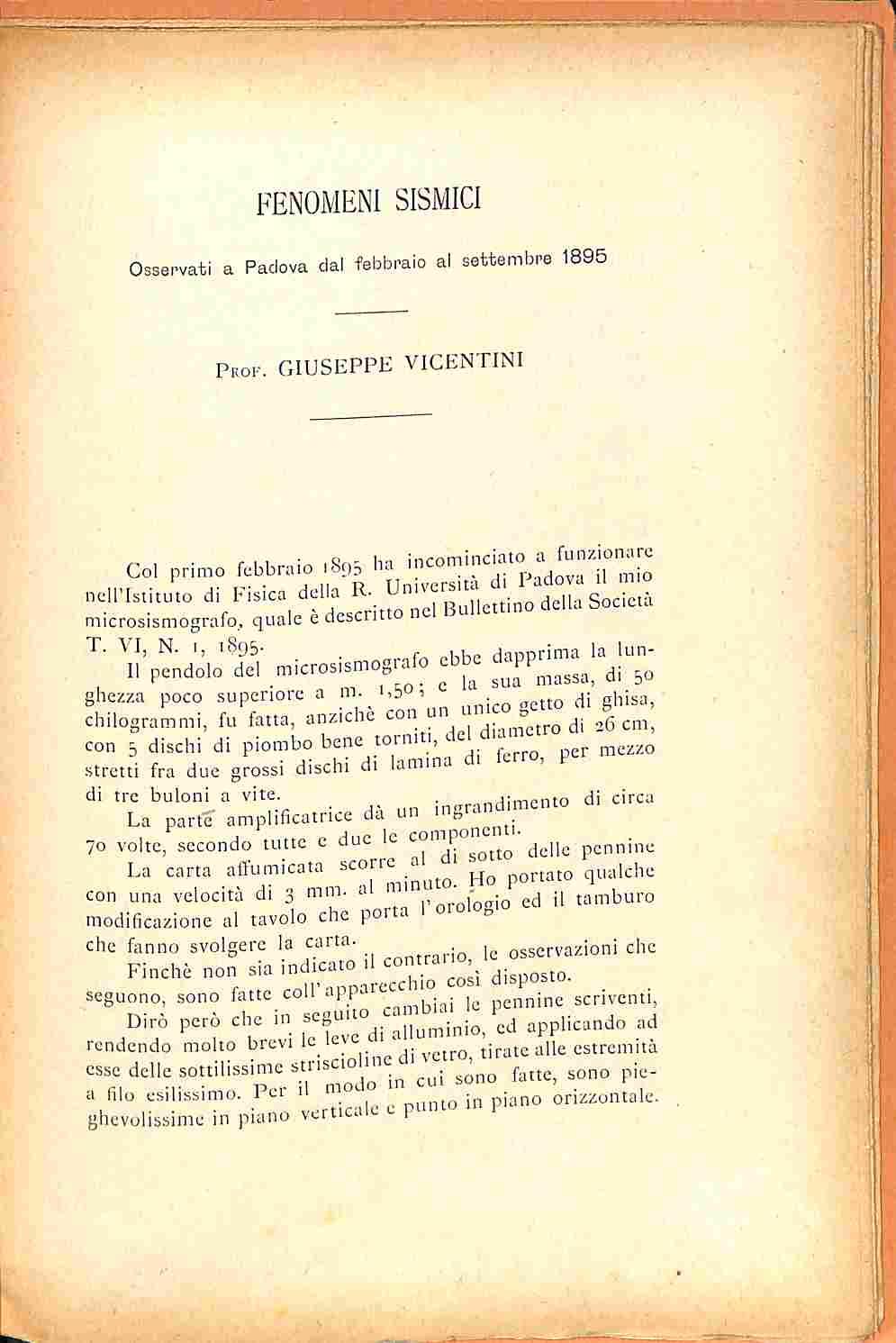 Fenomeni sismici osservati a Padova dal febbraio al settembre1895