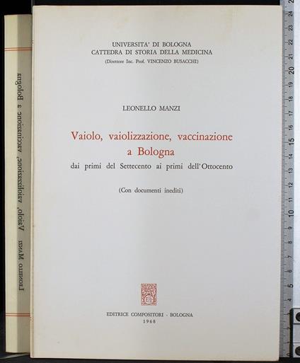 Vaiolo vaiolizzazione vaccinazione a Bologna - Leonello Manzi - copertina