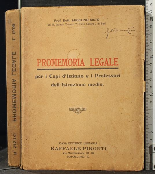 Promemoria legale - Agostino Sisto - copertina