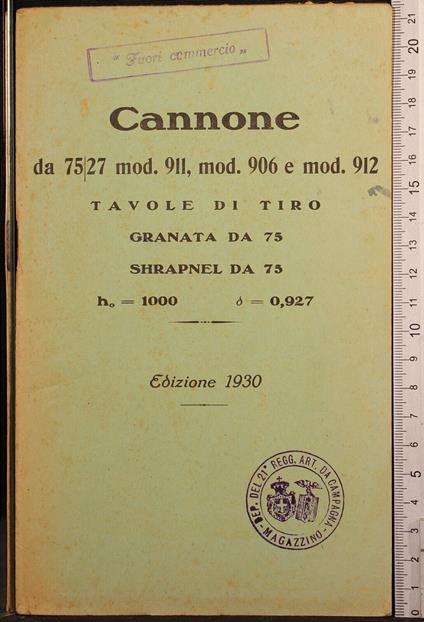 Cannone da 75/27 mod 911, 906 e 912. Tavole di tiro - copertina
