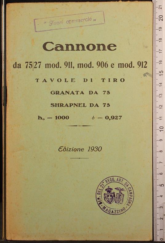 Cannone da 75/27 mod 911, 906 e 912. Tavole di tiro - copertina