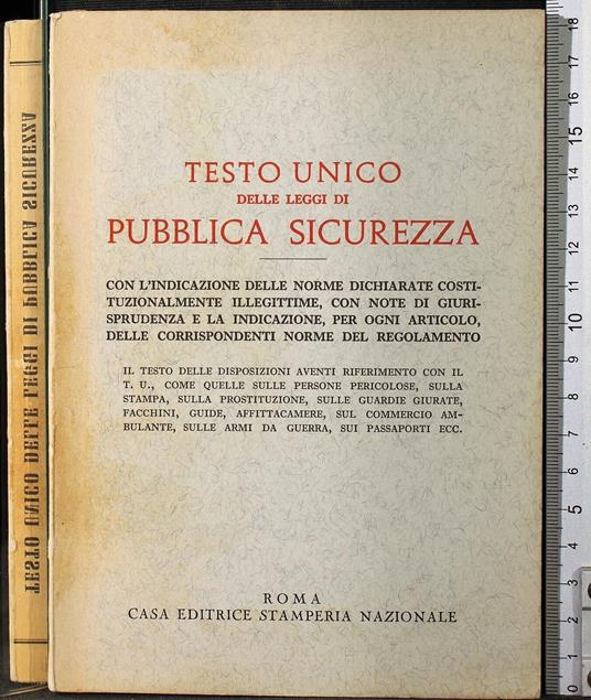 Testo unico delle leggi di pubblica sicurezza - copertina