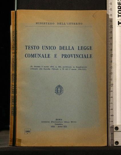 Testo Unico Della Legge Comunale e Provinciale - copertina
