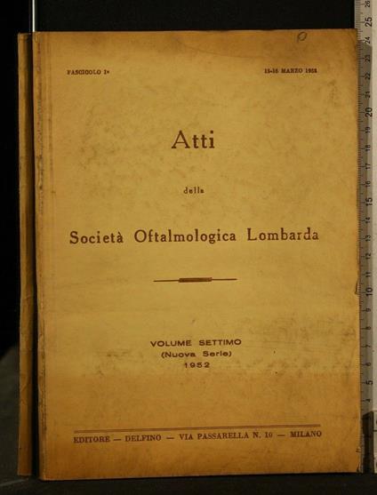 Atti Della Società Oftalmologica Lombarda Vol 7 Fasc 1 15/16 - copertina