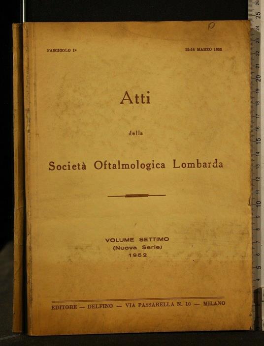 Atti Della Società Oftalmologica Lombarda Vol 7 Fasc 1 15/16 - copertina
