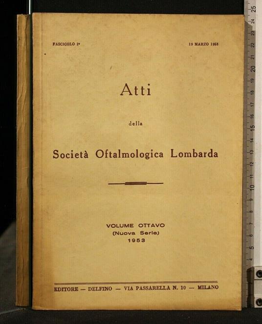 Atti Della Società Oftalmologica Lombarda Volume 8 (Nuova - copertina