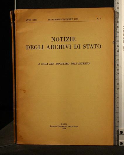 Notizie Degli Archivi di Stato N 3- Settembre/Dicembre 1953 - copertina
