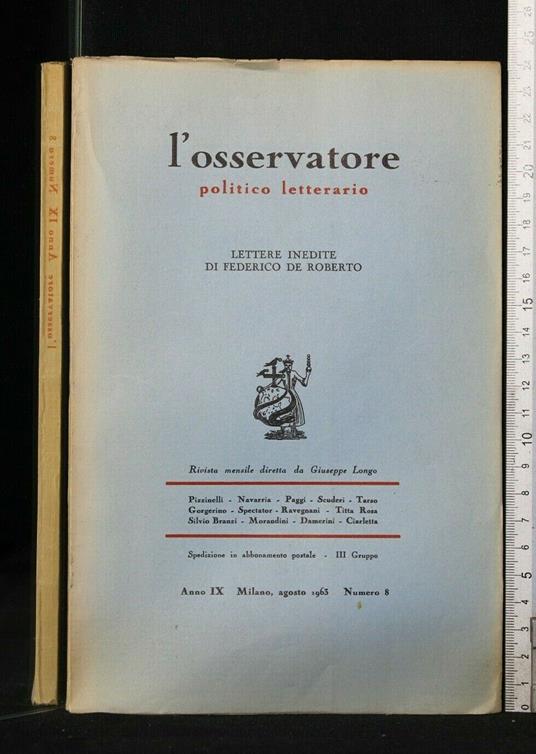 L' Osservatore Politico Letterario Lettere Inedite di Federico De - copertina