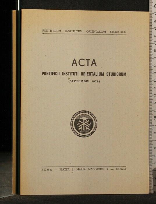 Acta Pontificii Instituti Orientalium Studiorum Septembri 1979 - copertina