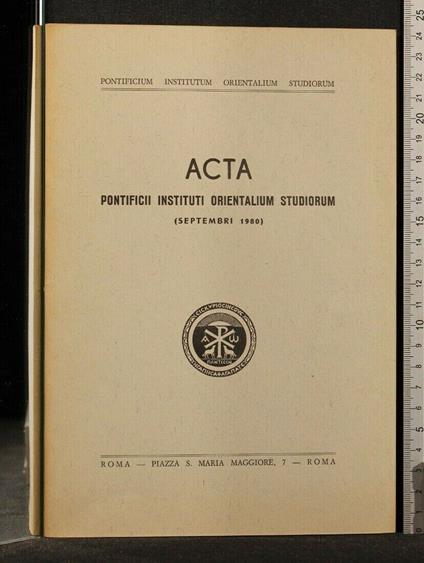 Acta Pontificii Instituti Orientalium Studiorum Septembri 1980 - copertina