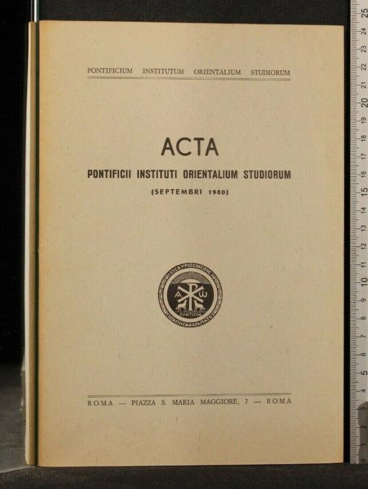 Acta Pontificii Instituti Orientalium Studiorum Septembri 1980 - copertina