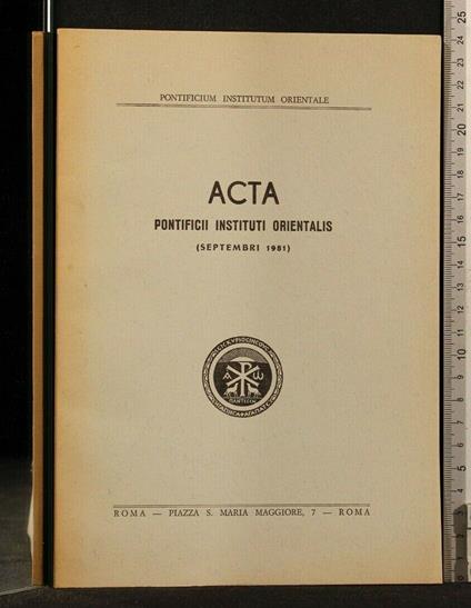 Acta Pontificii Instituti Orientalis Septembri 1981 - copertina