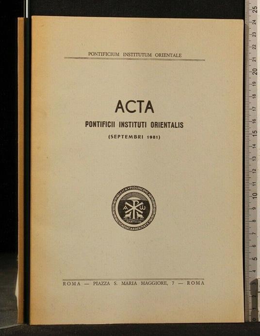 Acta Pontificii Instituti Orientalis Septembri 1981 - copertina