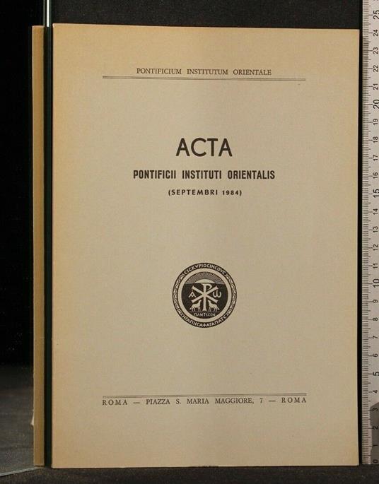 Acta Pontificii Instituti Orientalis Septembri 1984 - copertina