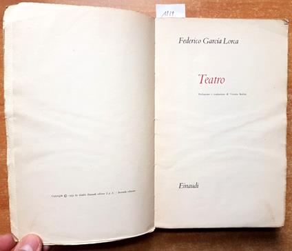 Teatro Di Federico Garcia Lorca - 1959 Einaudi - I Millenni - 2Edizione - Federico García Lorca - copertina