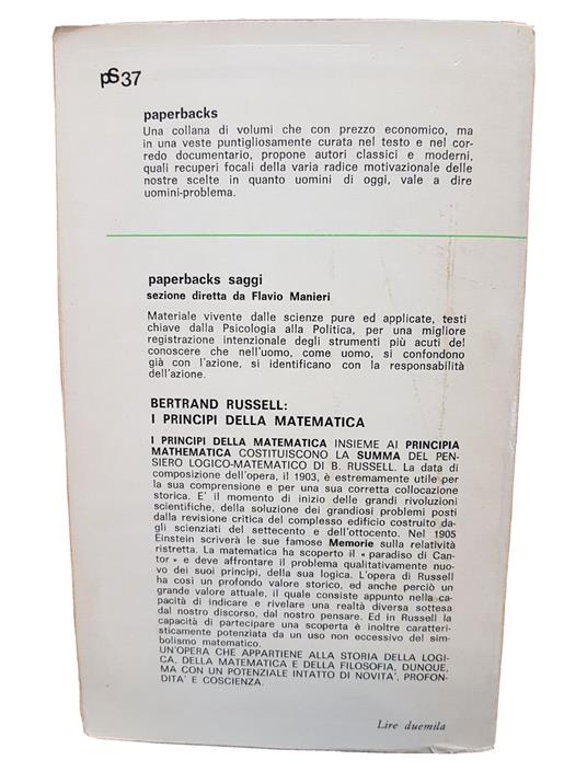 Bertrand Russell - I Principi Della Matematica - 1971 - Newton Compton - - Bertrand Russell - copertina