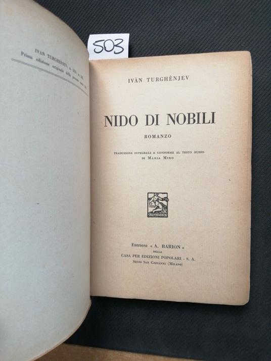 Ivan Turgheniev - Nido Di Nobili - 1935 - Barion - Romanzo - - Ivan Turgenev - copertina