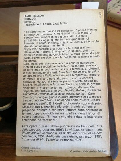Herzog - Saul Bellow - Feltrinelli 1978 Premio Nobel Letteratura - Saul Bellow - copertina