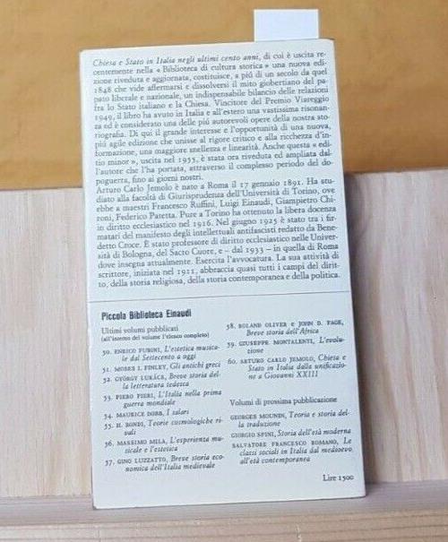 Arturo Jemolo - Chiesa E Stato In Italia 1965 Piccola Biblioteca Einaudi - Arturo Carlo Jemolo - copertina