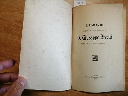 Memorie Intorno Alla Vita Del Priore D. Giuseppe Rivetti 1922 Roddino Alba( - Giuseppe Rivetti - copertina