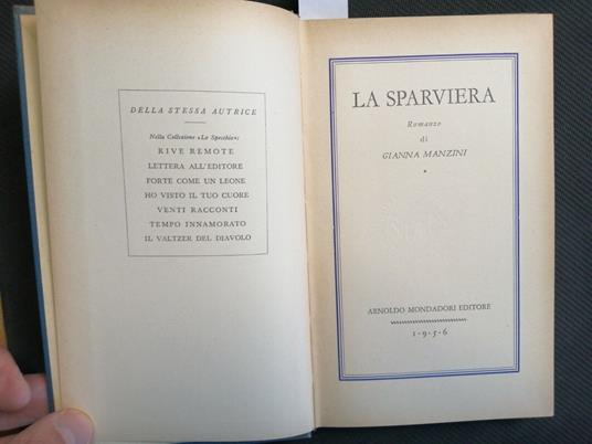 Gianna Manzini - La Sparviera - Mondadori - 1956 Grandi Narratori Italiani( - Gianna Manzini - copertina