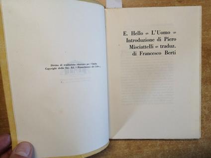 L' Uomo - Ernesto Hello - Rinascimento Del Libro Firenze - 1928 - - Ernesto Hello - copertina