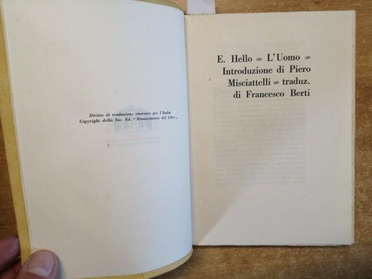 L' Uomo - Ernesto Hello - Rinascimento Del Libro Firenze - 1928 - - Ernesto Hello - copertina