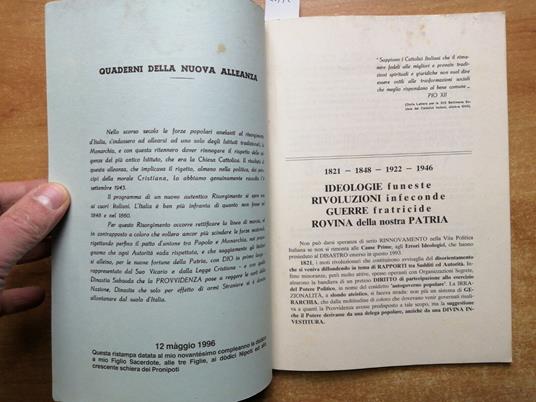 Quaderni Della Nuova Alleanza Per Una Italia Da Ricostruire Savoia E Il Re( - copertina