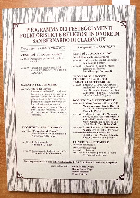 Sagra Di San Bernardo 2007 Ra Festa Dal Diaval Pavia Vigevano Confraternita - copertina