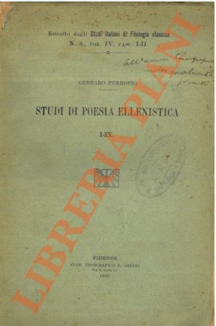 Studi di poesia ellenistica. I-IX - copertina