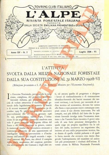 L' attività svolta dalla Milizia Nazionale Forestale dalla sua costituzione al 31 marzo 1928-VI - Agostini - copertina