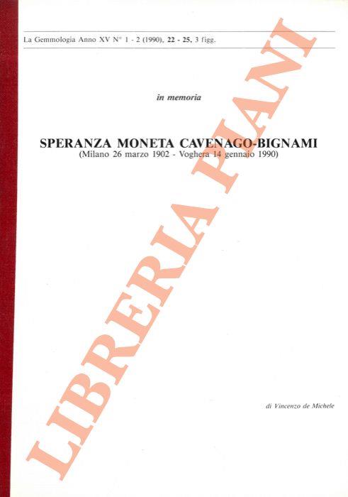 Speranza Moneta Cavenago-Bignami. In memoria : Milano, 1902 - Voghera, 1990 - Vincenzo De Michele - copertina