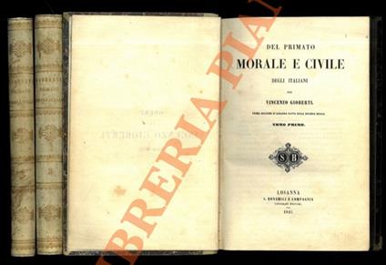 Del primato morale e civile degli Italiani. Prima edizione di Losanna fatta sulla seconda belgia. - Vincenzo Gioberti - copertina
