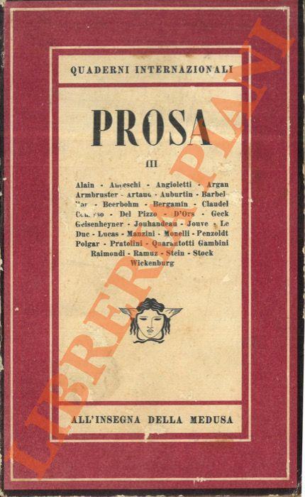 Quaderni Internazionali. (All’insegna della Medusa). Prosa III - Gianna Manzini - copertina