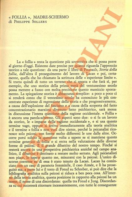 “Follia”, madre-schermo - Philippe Sollers - copertina