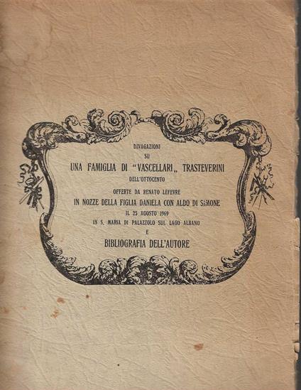 Divagazioni su una famiglia di "vascellari" trasteverini dell'ottocento - Renato Lefèvre - copertina