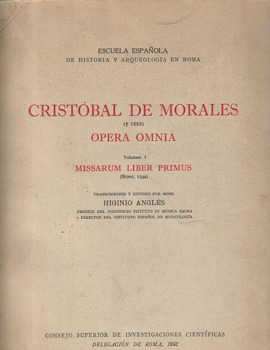 Opera Omnia . volumen I. Missarum Liber Primus ( Roma 1544) - copertina