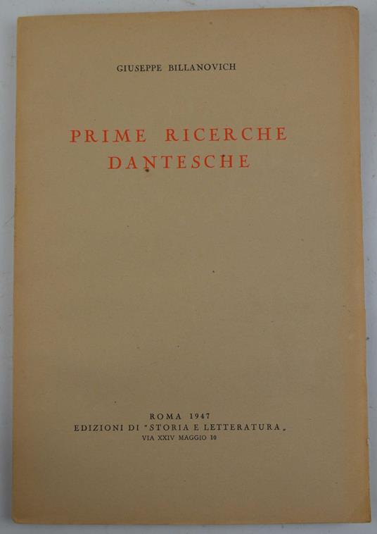 Prime ricerche dantesche - Giuseppe Billanovich - copertina