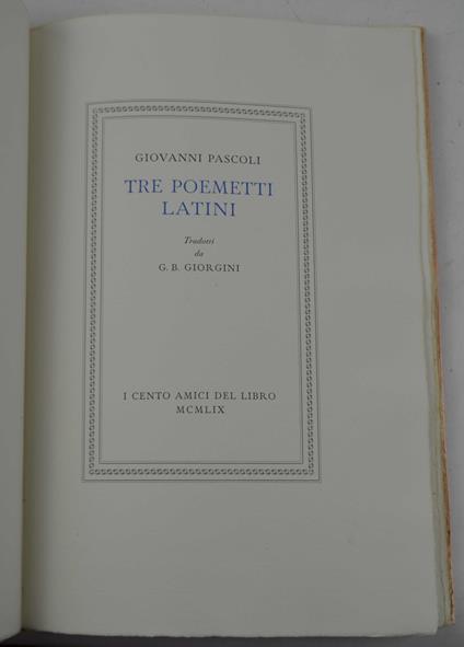 Tre poemetti latini… tradotti da G.B. Giorgini - Giovanni Pascoli - copertina