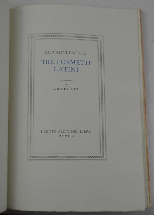 Tre poemetti latini… tradotti da G.B. Giorgini - Giovanni Pascoli - copertina