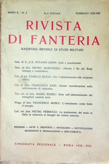 Rivista di fanteria: rassegna mensile di studi militari: Anno II - N. 2 - Febbraio 1935-XIII - copertina