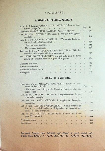 Rivista di fanteria: rassegna mensile di studi militari: Anno IV - N. 11 - Novembre 1937-XV - copertina