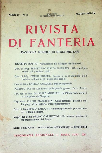 Rivista di fanteria: rassegna mensile di studi militari: Anno IV - N. 3 - Marzo 1937-XV - copertina
