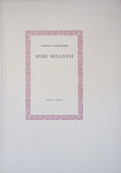 Rime milanesi - Domenico Balestrieri - copertina