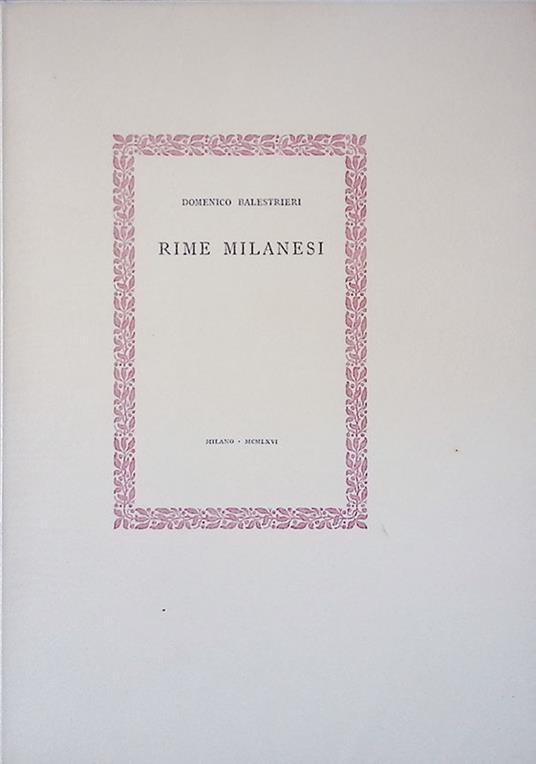 Rime milanesi - Domenico Balestrieri - copertina